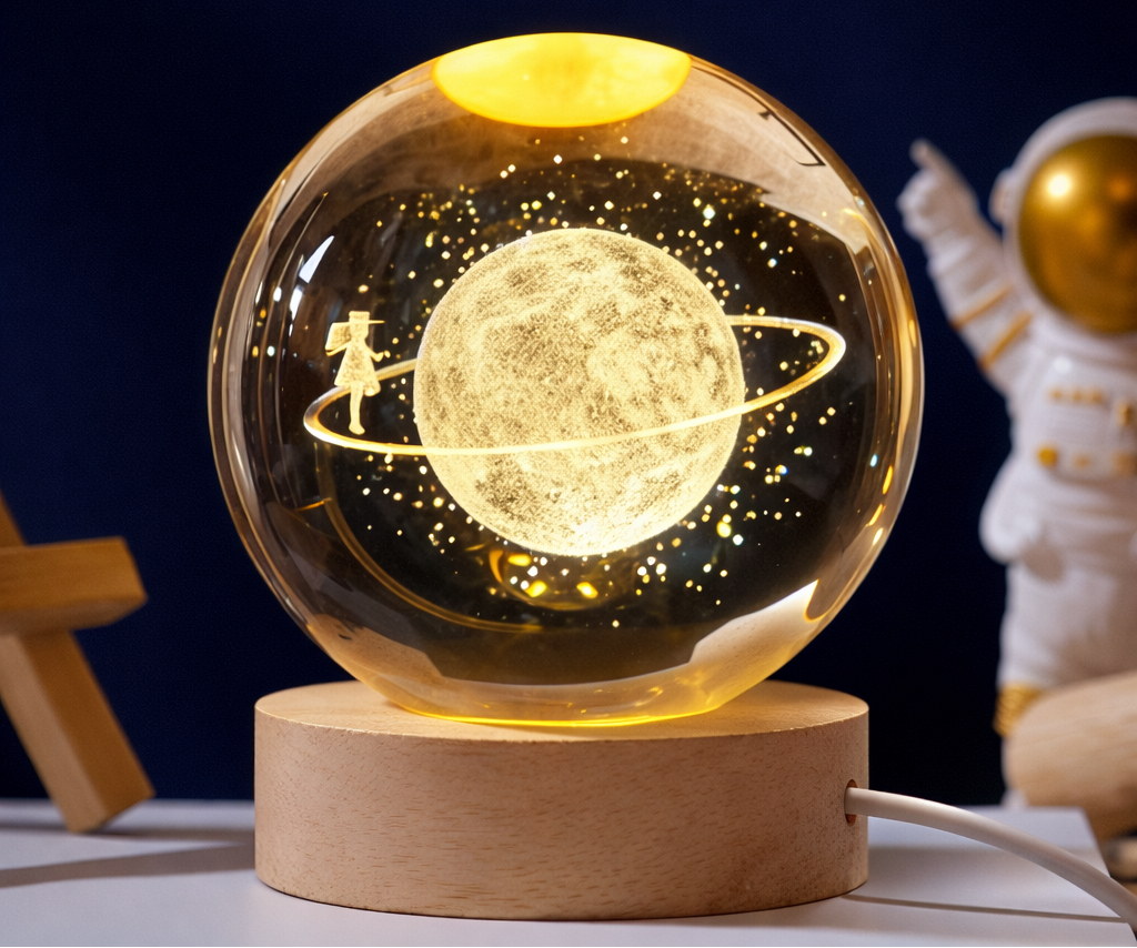 LÁMPARA ESFERA DE CRISTAL 3D – LUNA
